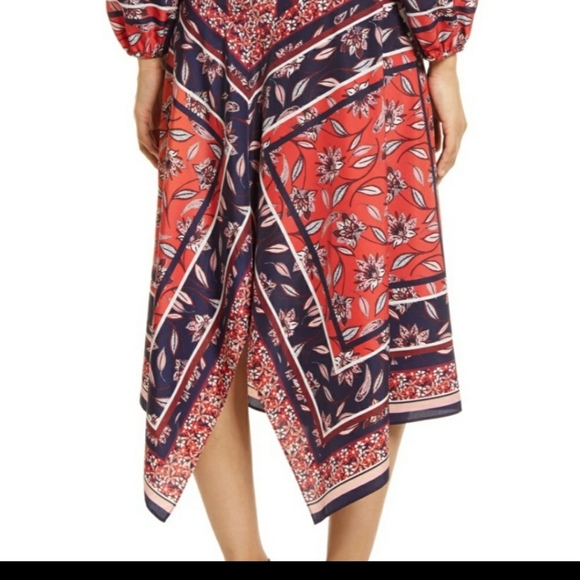 Vince Camuto Scarf Print Handkerchief Hem Long Sleeve Shirtdress - Picture 3 of 8